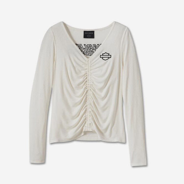 여성 바앤실드 셔링 V넥 긴팔티셔츠