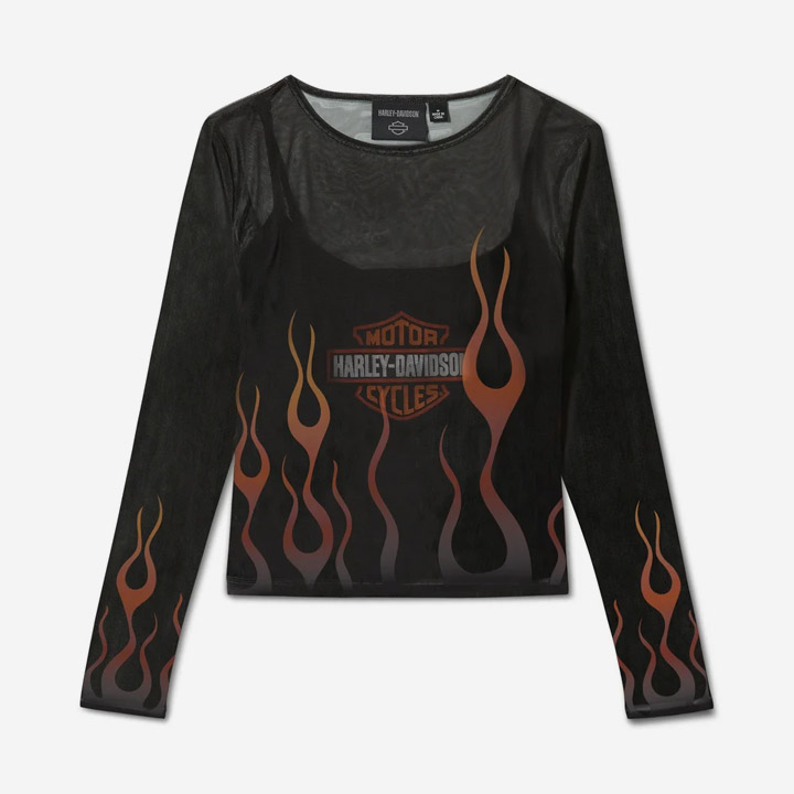 여성 플레임 메시 긴팔티셔츠