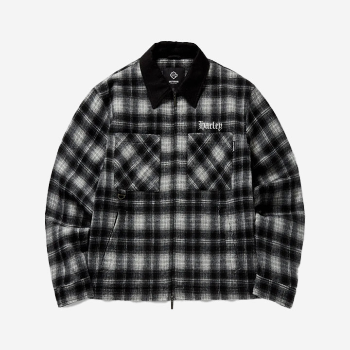 [컬렉션스] 남성 체크 플란넬 퀼팅 캐주얼재킷 BLACK
