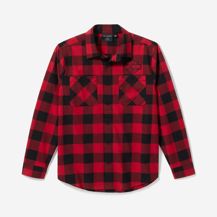 남성 바앤실드 버팔로 체크 플란넬 긴팔셔츠