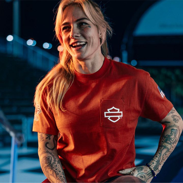 [LIMITED] 여성 팩토리 레이싱 박시 포켓 반팔 티셔츠 ORANGE