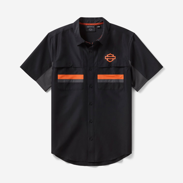 남성 H-D 테크 벤티드 반팔 셔츠 BLACK