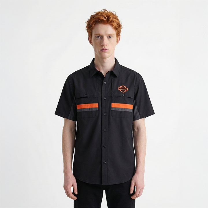 남성 H-D 테크 벤티드 반팔 셔츠 BLACK