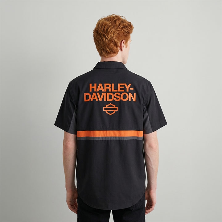 남성 H-D 테크 벤티드 반팔 셔츠 BLACK