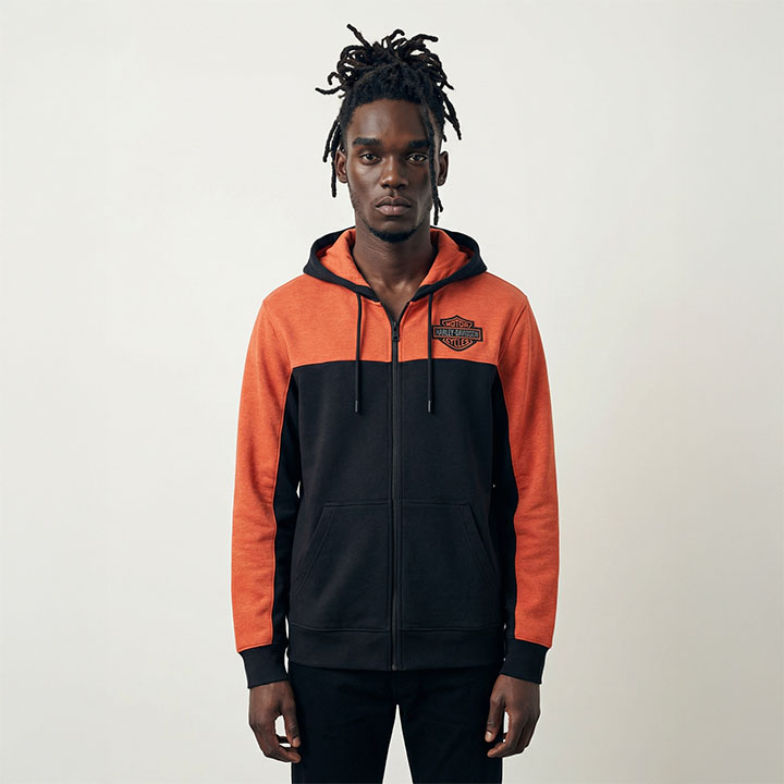 남성 에센셜 컬러 블록 후드 집업