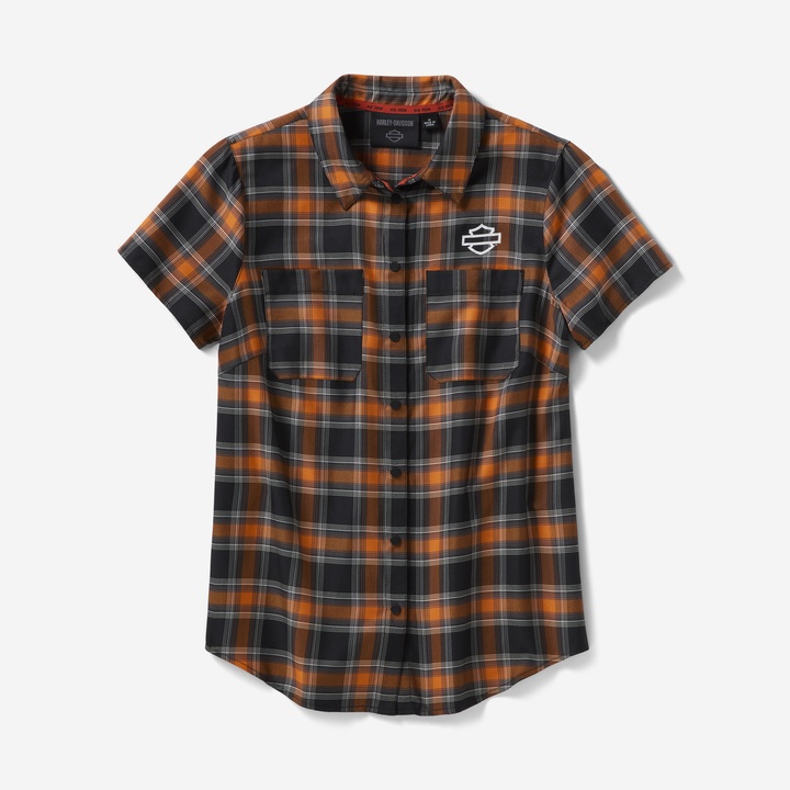 할리데이비슨 여성 쿨맥스 플레이드 반소매 셔츠