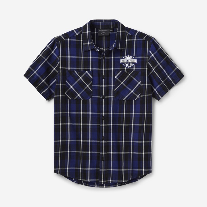남성 코튼 체크 반소매 셔츠