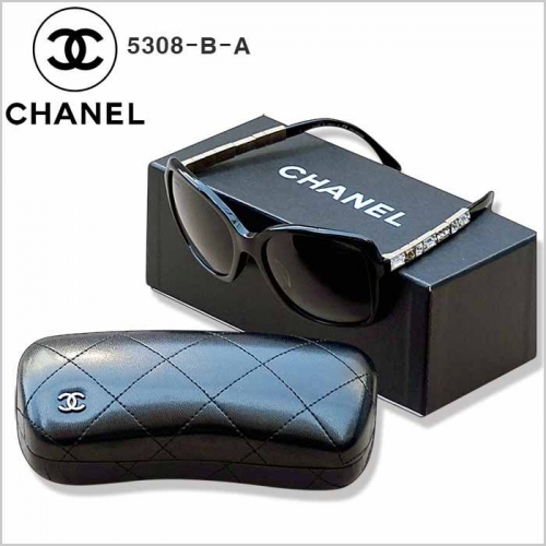 샤넬(chanel)5308 측면 로고 장식 블랙 뿔테 선글라스