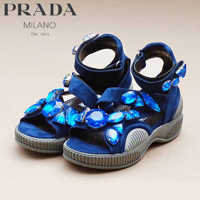 프라다(PRADA)블루 크리스탈 여성용 샌들