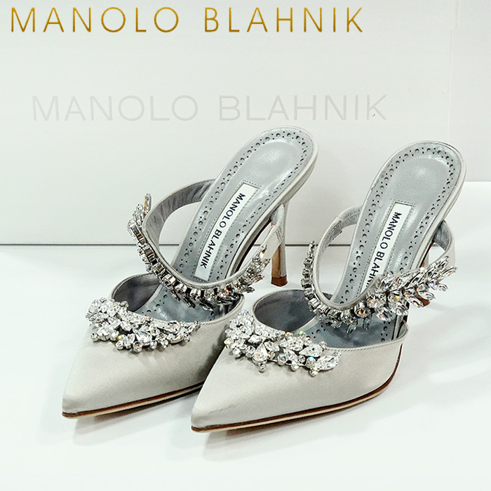 manolo blahnlk 마놀로 블라닉 실버 새틴 루룸 뮬(230mm)