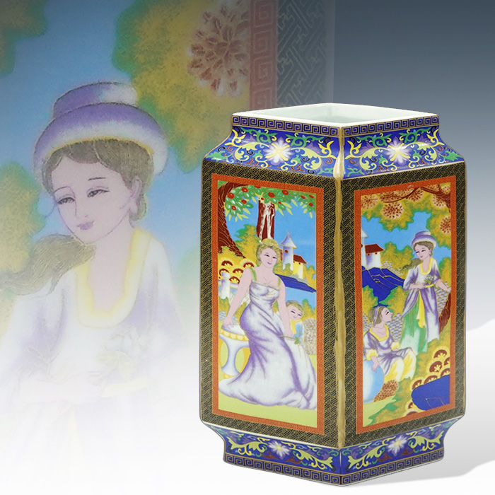 중국 건륭년제 사각 편병 화병(29cm)