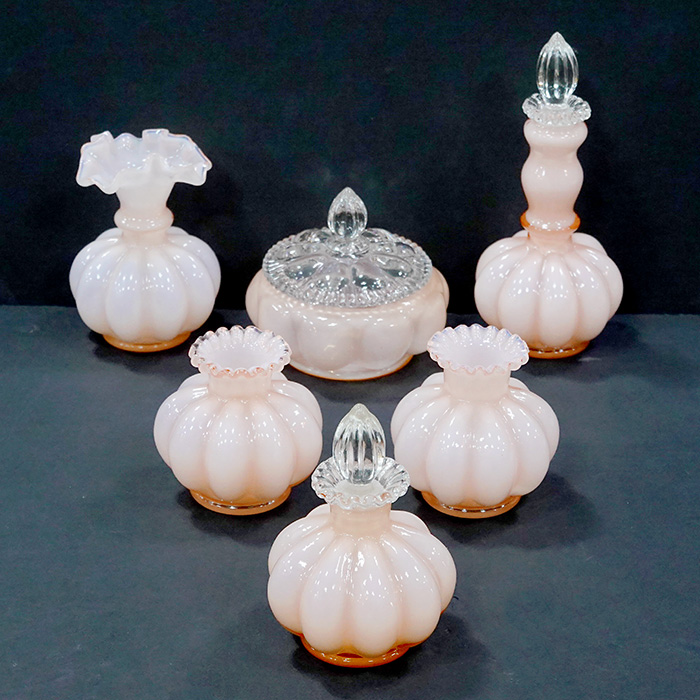 빈티지 유리공예 핑크 펜톤 글라스 화병세트