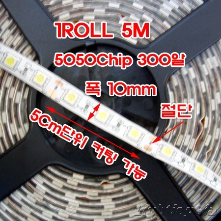 12V 방수 플렉시블 LED White(백색) 5050Chip 300알 5M