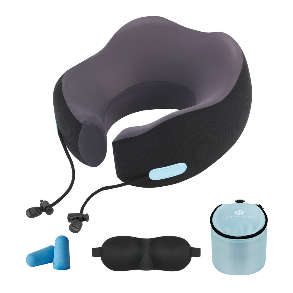 고급형 여행용 메모리폼 목베개 + 수면안대 + 귀마개 + 파우치 세트