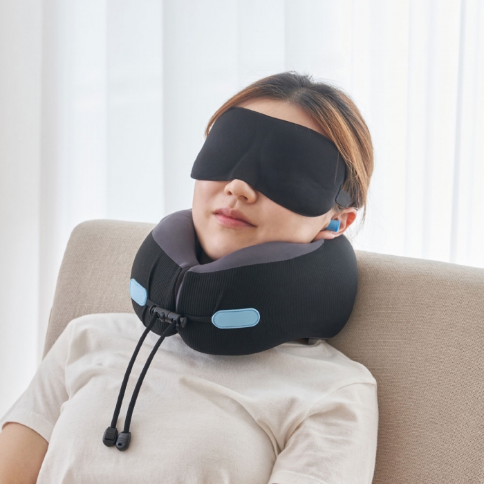 고급형 여행용 메모리폼 목베개 + 수면안대 + 귀마개 + 파우치 세트