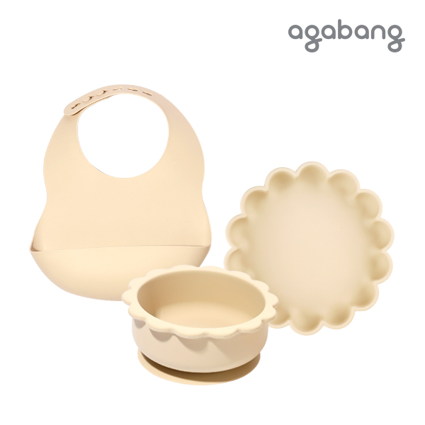 [아가방 마페띵] 마이페이보릿띵스 실리콘 이유식 (그릇,접시,턱받이) BEIGE 3P SET