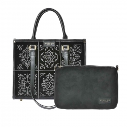 MBB 벨벳 자수 토트백 <BR> HS53MYB203BK