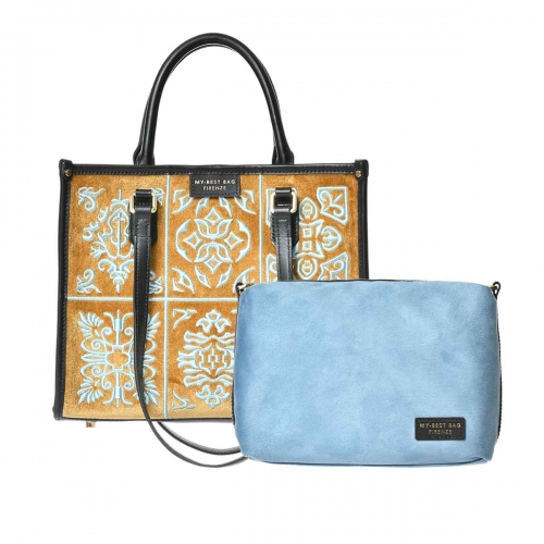 MBB 벨벳 자수 토트백 <BR> HS53MYB203BE