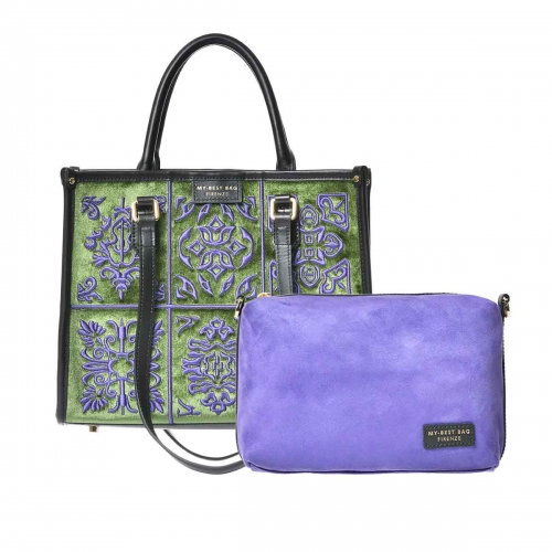 MBB 벨벳 자수 토트백 <BR> HS53MYB203GN