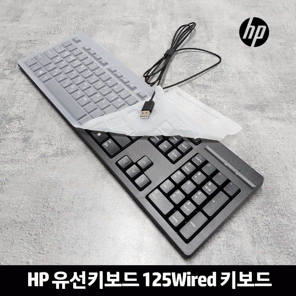 HP 유선키보드 125Wired Keyboard USB 한글영문 키스킨포함