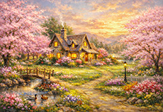 노을이 지는 봄의 정원