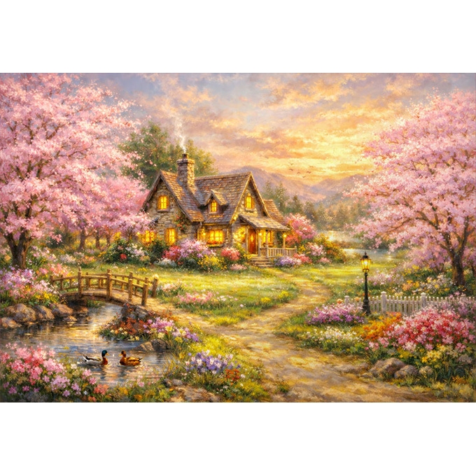 노을이 지는 봄의 정원