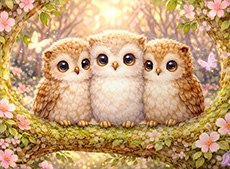 포근한 숲의 부엉이 가족