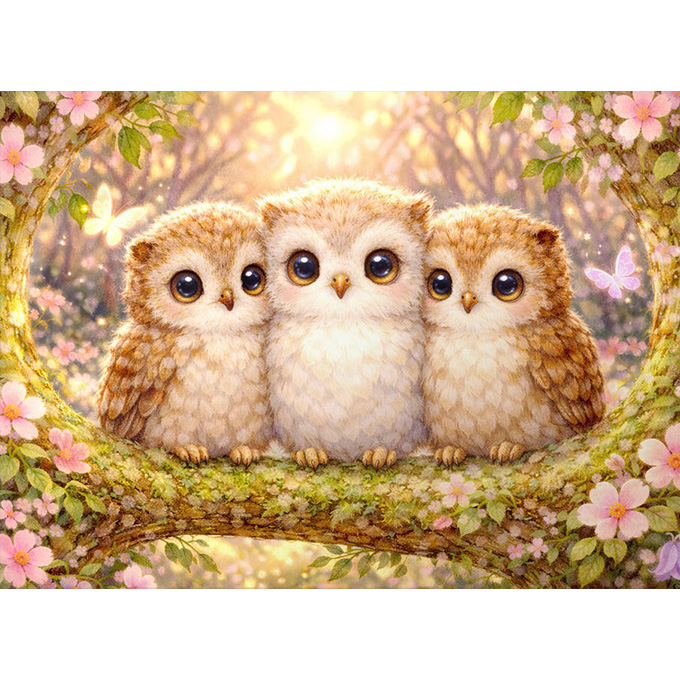 포근한 숲의 부엉이 가족