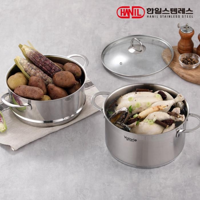 발레리G  바닥3중 스텐 양수냄비(24cm) + 찜기(24cm) 2종세트 /인덕션용냄비/찜기세트