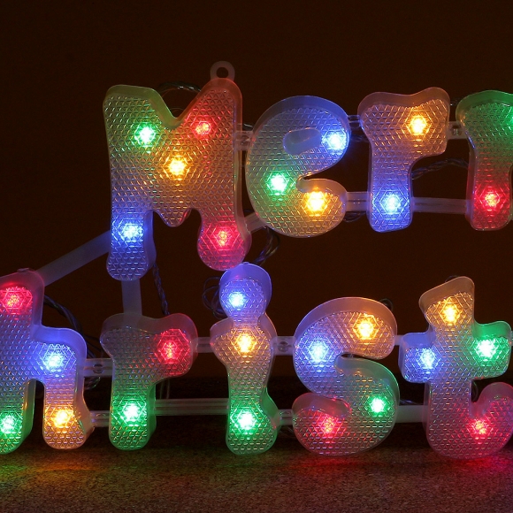 RXTF40385 [은하수]LED 메리 크리스마스 글자 칼라 지니전구 49cm 전원잭포함 연결가능 8가지점멸