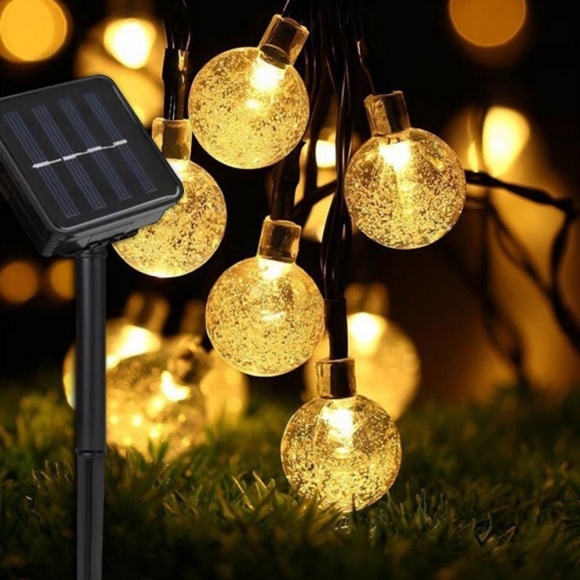 RXTS31262 태양광 LED 100구 스노우볼 가랜드 전구 10m 웜색 8가지점멸 창문장식 캠핑조명 크리스마스