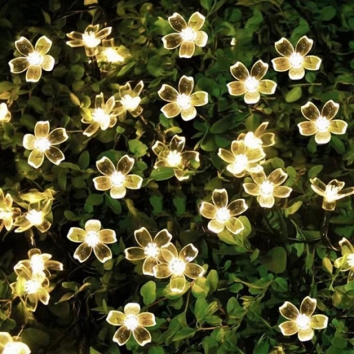 RXTS21091 태양광 LED 50구 플라워 가랜드 전구 5m 웜색 8가지점멸 정원 꽃조명  트리장식 크리스마스