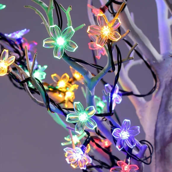 RXTS31001 태양광 LED 20구 플라워 가랜드 전구 3m 칼라믹스 8가지점멸 정원 트리장식 꽃조명 야광꽃