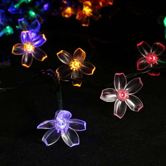 RXTF31478 태양광 LED 50구 플라워 가랜드 전구 5m 칼라믹스 8가지점멸 정원 트리장식 꽃조명 야광꽃