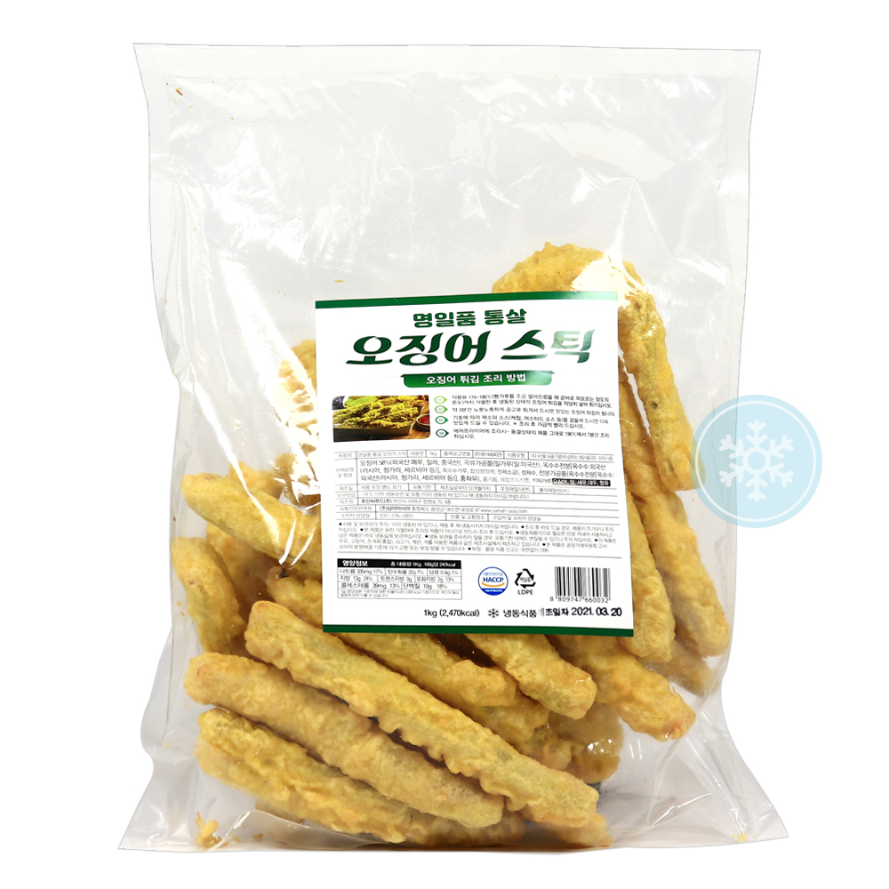 명일품 통살 오징어 스틱 1kg /냉동