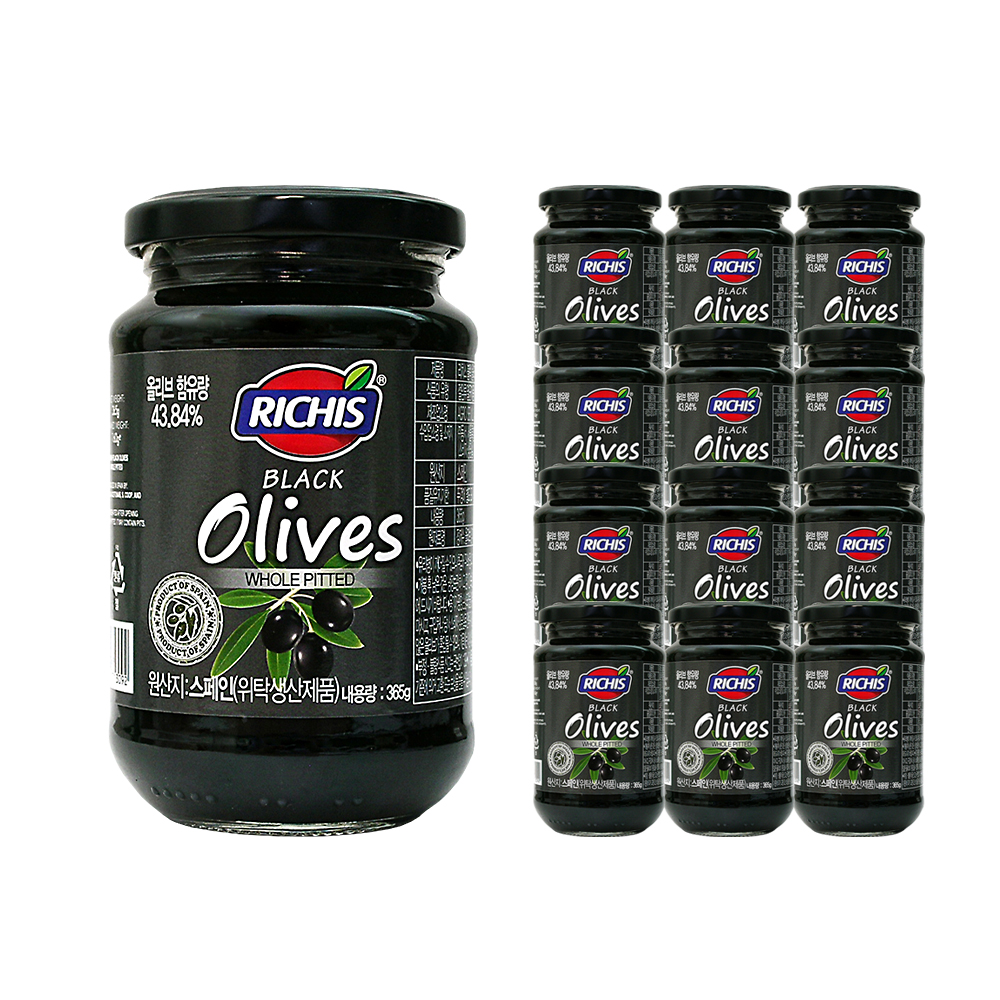 리치스 블랙올리브 365g-유리병 /홀 피티드 한박스 (365g x 12ea)