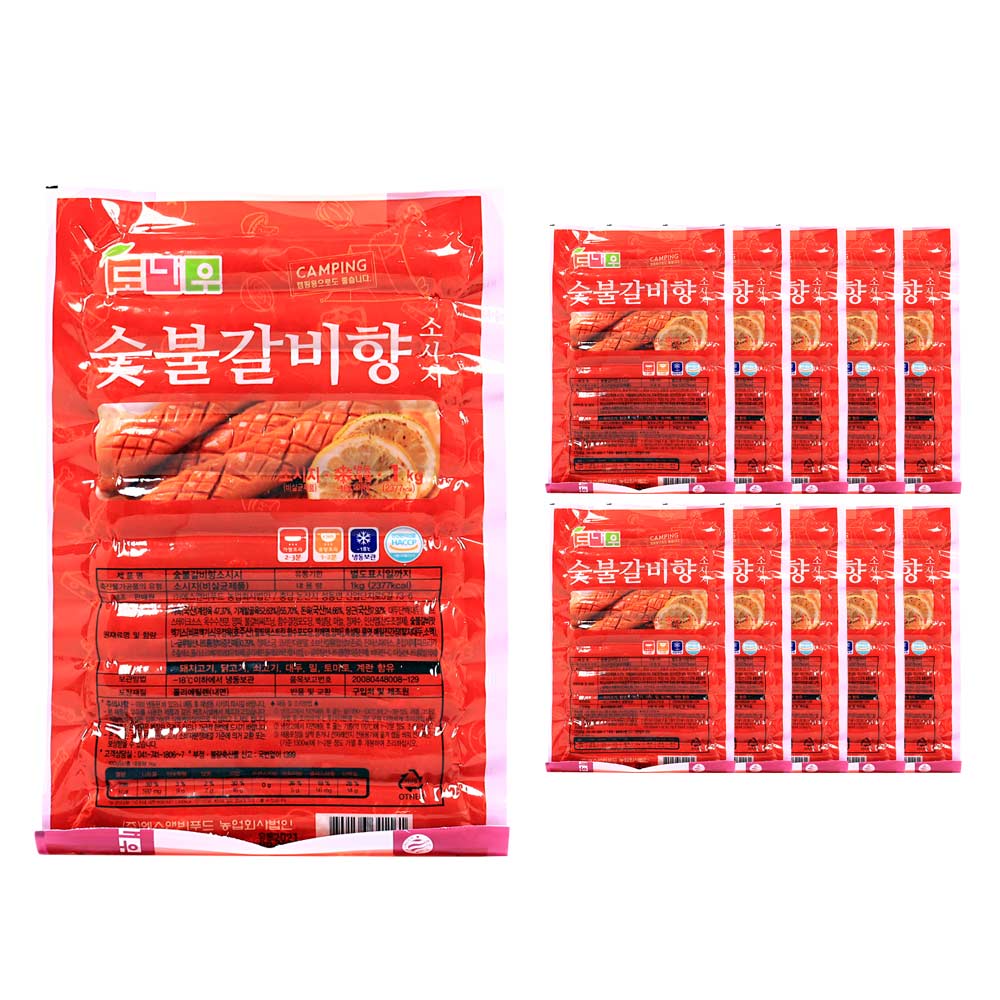 도나우캠핑 숯불갈비향소시지 1kg /냉동 한박스 (1kg x 10ea)-아이스박스무료