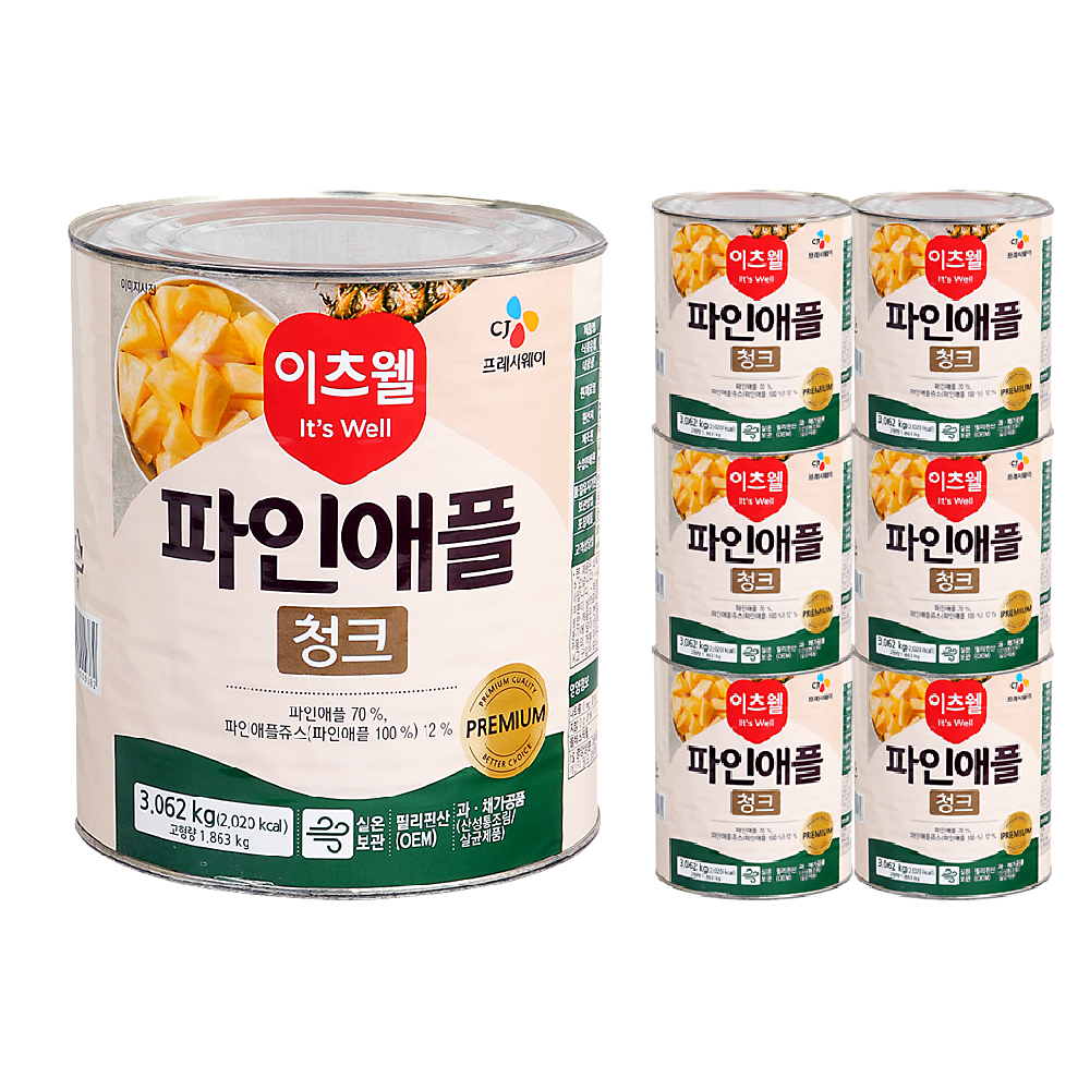 이츠웰 프리미엄 파인애플 청크 3062g 한박스 (3.062kg x 6ea)