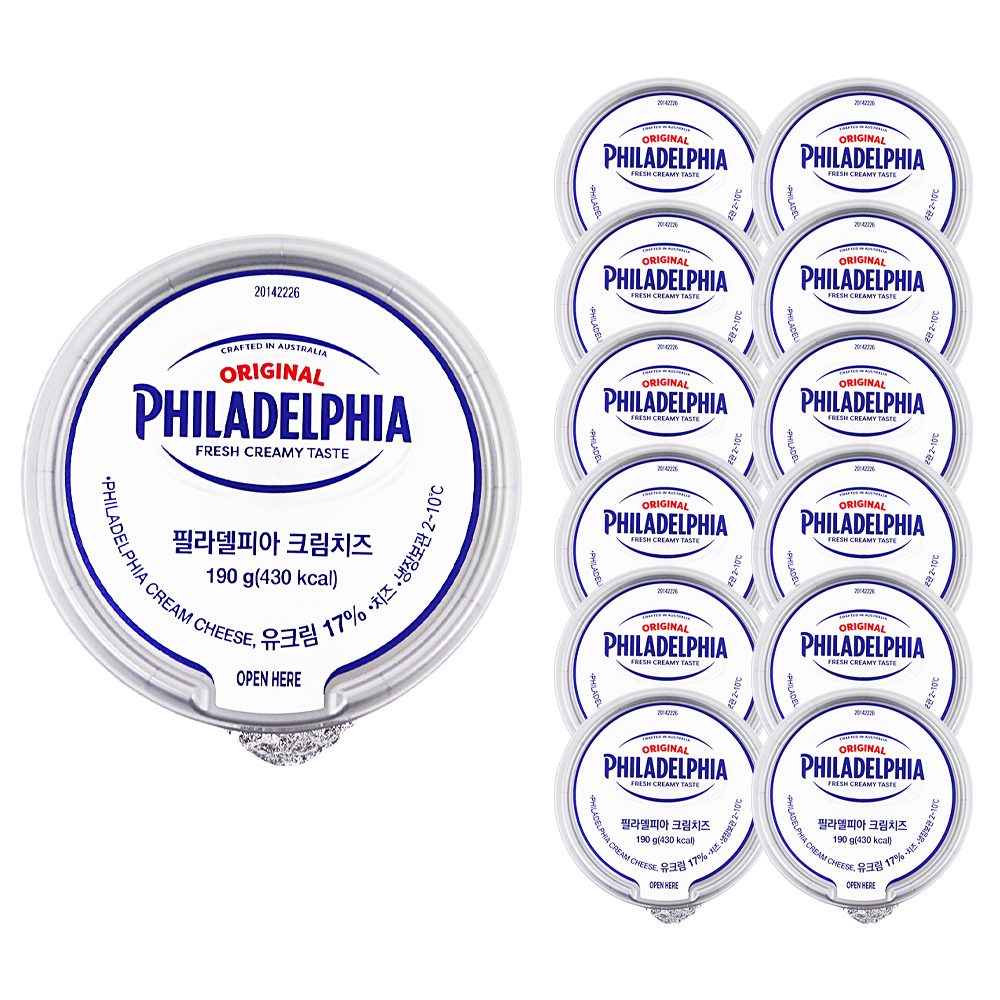 필라델피아 크림치즈 190g 플레인 /냉장 한박스 (190g x 12ea)-아이스박스무료