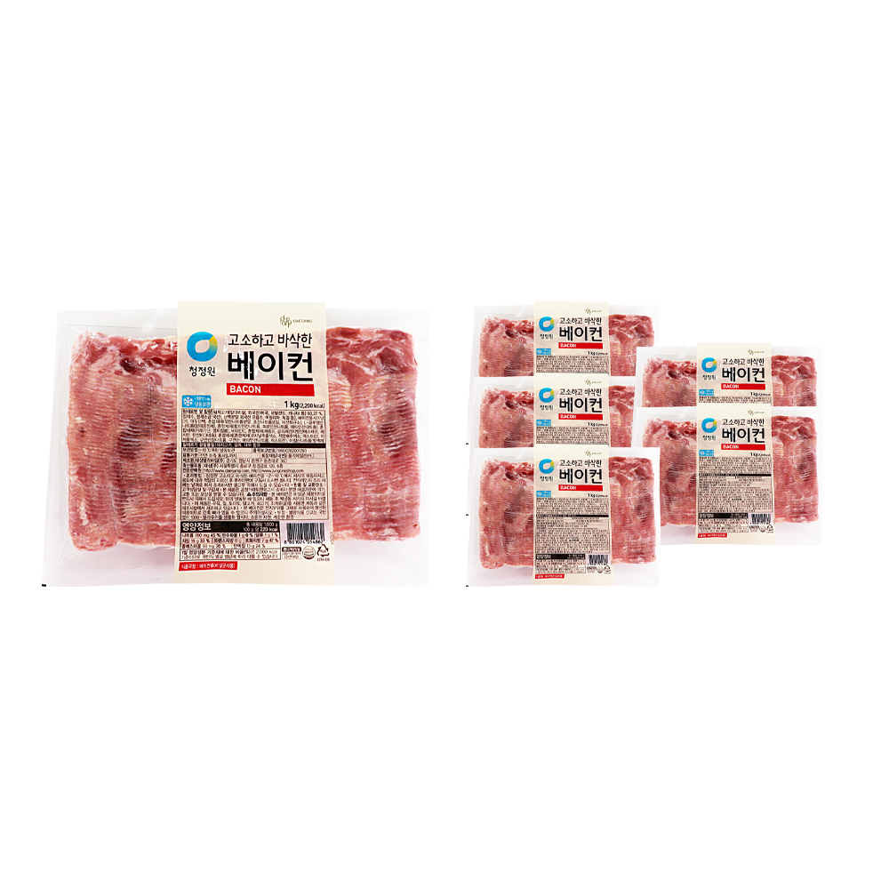 청정원 고소하고 바삭한 베이컨 1kg /냉동 한박스 (1kg x 5ea)