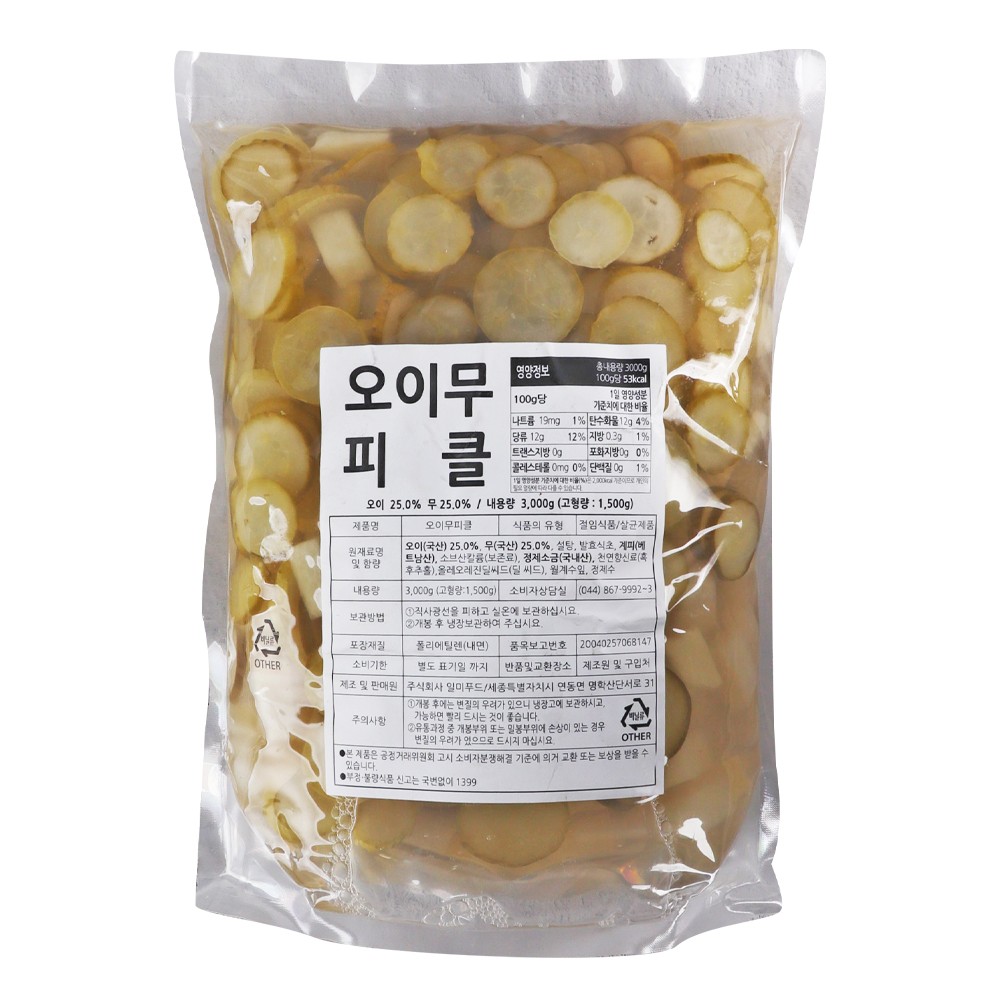 일미푸드 오이무피클 3kg/ 소비기한 26.04.15