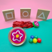 전통놀이세트(도형스티커 포함) 쇠팽이 비석치기 제기 비사치기 민속놀이 공기놀이 DIY 색칠하기 꾸미기