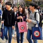 어린이 안전 에코백 칼라 순면 보조가방 안전표시 신발주머니 실내화가방 다용도