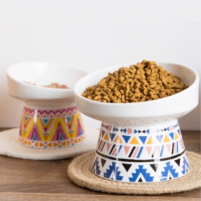 [힘을내요 집사] 강아지 고양이 밥그릇 경사형 인디언 도자기 식기 2color